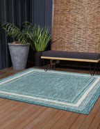 Unique Loom Outdoor Border Collection Area Rug - Soft Border (13' Square, Teal/ Ivory)