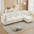 4-Seater Modular Sectional Cloud Sofa with Ottoman, Convertible L-Shaped Couch for Living Room, Modern Deep Seat Modular Sofa, Chenille Beige