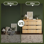 FURSUN Fluted 6 Drawers Dresser for Bedroom, 54" Wide Wooden Dresser with Metal Handle, Curved Profile Design, Modern Storage Organizer for Bedroom, Hallway (Natural Oak)