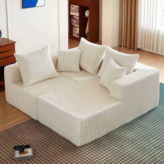 102" Modular Sectional Sofa for Living Room,Boneless Couch in A Box with Ottoman,Memory Foam Sectional Couches for Apartment,Cloud Couch No Assembly Required,Beige