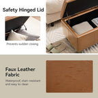 51" Faux Leather Storage Ottoman, Stitch Tufted Rectangle Upholstered End of Bed Storage Bench, Entryway Large Couch Ottoman with Wooden Legs, Light Brown