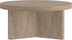 Henn&Hart 32" Fluted Round Low-Profile Coffee Table with Ribbed Pedestal Base for Living Room, Family Room, Office, or Apartment, Antiqued Gray Oak