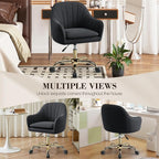 Comfy Home Office Desk Chairs Vanity Chair with Wheels Adjustable Modern Velvet Makeup Vanity Chairs for Bedroom Living Room（Black）
