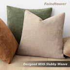 Foindtower Set of 2 Soft Textured Chenille Throw Decorative Pillow Covers Square Accent Solid Cushion Cover Cozy Neutral Farmhouse Pillow Case for Couch Sofa Bedroom Living Room 16x16 Inch,Cream Camel
