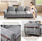112" Cloud Modular Sectional Sofa,Oversized Deep 3 Seater Couch with Armrests Wooden Legs,Comfy Thicked Cushion Upholstered Sofa for Living Room Bedroom,Light Grey