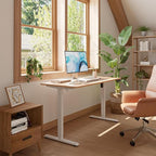 FEZIBO One-Piece Standing Desk Adjustable Height Stand up Home Office Desk, 55x24 Inch Electric Standing Computer Desk, with 4 Memory Presets, Headphone Hook, Light Rustic