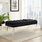 Modway Valet Tufted Button Performance Velvet Upholstered Bedroom Or Entryway Bench with Acrylic Legs in Black
