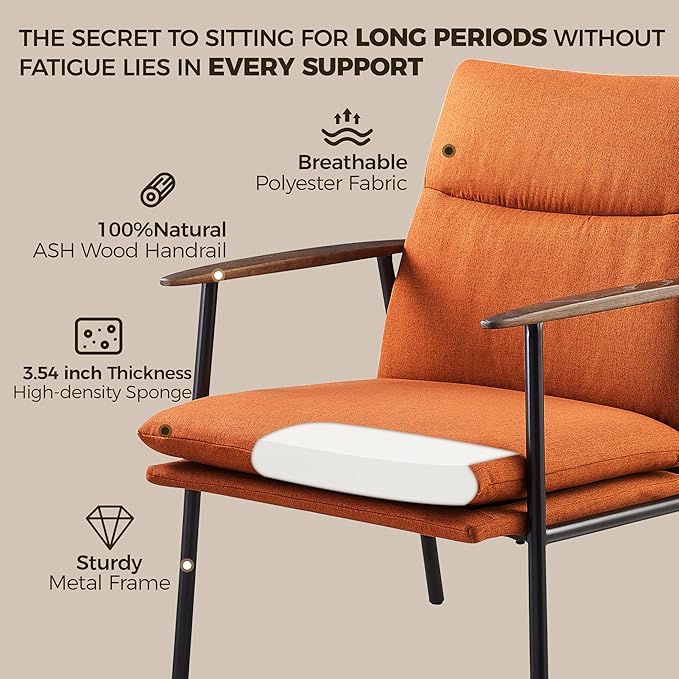 Art Leon Accent Chairs Set of 2-Mid Century Modern Accent Chairs Fabric Reading Bedroom Chair Armchair Wooden Arms Metal Frame Living Room Chair for Bedroom, Caramel