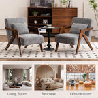 Mid-Century Modern Accent Chair with Solid Wood Frame，Upholstered Chenille Living Room Arm Chairs with Pillow for Bedroom, Living Room, Reading Room, Balcony, Grey