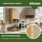Bathroom Wall Cabinet, Bamboo Over-The-Toilet Storage Organizer with Rattan Doors and Adjustable Shelf, Space Saver Medicine Cabinet for Laundry, Kitchen, Living Room (Natural)