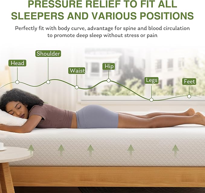 EGOHOME 8 Inch Queen Mattress, Memory Foam Mattress in a Box with Cooling Green Tea Gel, Relieve Pressure with Medium Firm Support, CertiPUR-US Certified, 80''L x 60''W, White