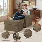 Modern Accent Chairs with Ottoman Set, Comfy Chenille Reading Armchair with Rolled Arms and Cushion Backrest, 35.8" W Chaise Lounge Chair for Living Room, Bedroom, Study, Apartment, Brown