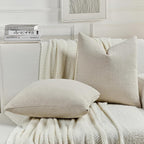 FUTEI Beige Chenille Decorative Throw Pillow Covers 20x20 Inch Set of 2,Soft Cozy Faux Linen Textured Cushion Case,Farmhouse Home Decor for Couch Living Room