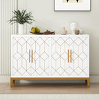 HLR Accent Cabinet with 4 Doors&Shelves, Sideboard Buffet Cabinet with Gold Trim, Modern White Storage for Living Room, Entryway, Kitchen, Dining Room, Hallway