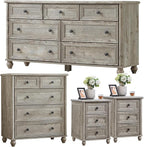 Farmhouse Dressers & Night Stand Set of 4, Wood 54" Wide 7 Drawer Dresser & 35" Tall Chest of Drawers, 18" Roman Column Nightstand Set of 2, Bedroom Furniture Dresser Sets for Home Living Room Hallway