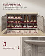 VASAGLE Shoe Storage Bench with Cushion, 3-Tier Entryway Bench with Padded Seat, Doors, Adjustable Shelves, 14 x 39.8 x 20.7 Inches, Hallway, Bedroom, Heather Greige and Cappuccino Beige ULSB044L01