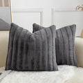 Pack of 2 Faux Fur Throw Pillow Covers 16x16 Inch Striped Decorative Soft Plush Couch Pillow Case Home Decor for Bed, Sofa, Living Room Darkgrey