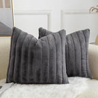 Pack of 2 Faux Fur Throw Pillow Covers 16x16 Inch Striped Decorative Soft Plush Couch Pillow Case Home Decor for Bed, Sofa, Living Room Darkgrey