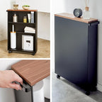YAMAZAKI Home Slim Rolling Storage Cart – Narrow Bathroom Storage Cabinet with Handle, Slim Bathroom Storage Cart with Wheels, Easy Assembly, Steel + Wood, Black