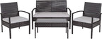 Flash Furniture Aransas Series 4 Piece Black Patio Set with Steel Frame and Gray Cushions