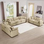 mikibama Luxury 3 Piece Sofa Set, 3-Seater & 2 Loveseat Couch Set, Modern Corduroy Comfy Cloud Couches Set for Living Room Office with 6 Armrest Pillows and 7 Toss Pillows, Camel