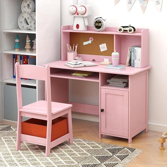 TaoHFE Pink Toddler Table and Chair Set,Wooden Kids Table and Chairs for Studying and Crafting, Kids Desk with Storage Kid Bedroom Furniture, Girl Table for Girls Pink