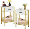 VECELO Nightstands, Industrial Side Table/End Tables with Drawer and Storage Shelf, Night Stands for Bedroom, Living Room, Wood Metal Furniture, Easy Assembly