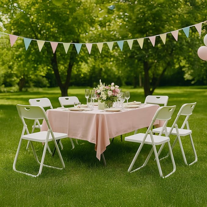 40 Pack White Plastic Folding Chairs, Indoor Outdoor Portable Stackable Commercial Seats with Steel Frame for Home Office Wedding Party Events Kitchen Dining, 350lb Capacity