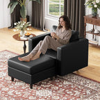 ABCASA Faux Leather Oversized Accent Chair with Storage Deep Seat Single Sofa Large Reading Armchair for Living Room Bedroom Office Black