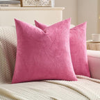 FUTEI Hot Pink Velvet Throw Pillow Covers 16x16 Inch Set of 2,Soft Embossed Leaf-Relief Textured Cushion Cases,Natural Home Decor for Couch Living Room