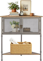 VECELO 3 Tier Corner Shelf,Corner Table with Mesh Door and Open-Shelf,Corner Cabinet Stand,Metal Frame Organizer Display Storage Shelves for Bedroom,Living Room,Kitchen,Bathroom