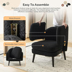 VINGLI 30.3" Wide Modern Barrel Accent Armchair with Track Armrest, Solid Wooden Legs, Comfy Upholstered Club Chair, Round Single Home Sofa for Living Room, Bedroom, Reading Room,Teddy Fleece Black