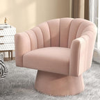 Swivel Accent Chair,Upholstered Velvet 360° Swivel Barrel Chair for Living Room Overstuffed Bouncle Reading Chair Round Armchair for Bedroom,Vanity,Office(Pink)