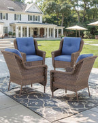 Patio Wicker Chairs Outdoor Furniture Chair - Set of 4 Outside All Weather Lawn Dining Brown Rattan Armchair with High Back&Deep Seating for Deck Porch Balcony Backyard Garden - Navy Blue