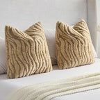 FUTEI Khaki Decorative Throw Pillow Covers 12x20 Inch Set of 2,Soft Faux Fur Geometric Shapes Texture Pillowcase,Boho Home Decor for Couch Bed Living Room