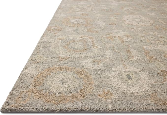 Loloi Chris Loves Julia Dorothea Collection DRT-01 Stone/Multi 9'-3" x 13' Area Rug Wool Neutral Floral Living Room Bedroom Carpet