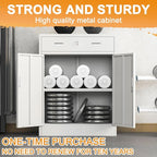Metal Storage Cabinet with Drawer, 36" H White Locking Metal Cabinet, Adjustable Shelf File Cabinet Cabinet with Doors for Home Office, Garage, Warehouse, Laundry Room, Basement