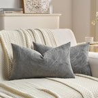 FUTEI Dark Grey Velvet Throw Pillow Covers 12x20 Inch Set of 2,Soft Embossed Leaf-Relief Textured Lumbar Pillow Cases,Natural Home Decor for Couch Living Room