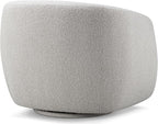 CHERS Aspen Swivel Accent Chair with Wood Accents, Bouclé Upholstered Armchair for Living Room, 360° Swivel Barrel Chair with High-Density Cozy Foam Cushioning, Modern Design, Light Gray
