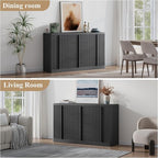 Buffet Cabinet with Storage, 120" Fluted Sideboard with 8 Drawers & 4 Door–Modern Accent Buffet Cabinet with Adjustable Shelves, Credenza Storage Cabinet for Kitchen, Dining, Living Room,Black(2PC)