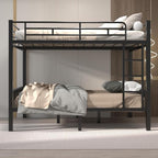 Queen Over Queen Bunk Bed for Adults & Teens, Heavy Duty Metal Bunk Bed with EVA Anti-Slip Ladder & Full-Length Guardrails, Noise-Free Queen Bunk Bed Frame with Under-Bed Storage, Black