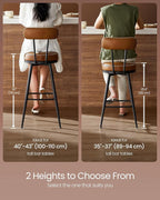 VASAGLE EKHO Collection - Bar Stools Set of 2, Swivel Counter Height Bar Stools with Back, Synthetic Leather with Stitching, Mid-Century Modern, 25.6-Inch Tall Barstools for Kitchen Bar, Caramel Brown
