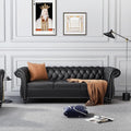 Chesterfield 3 Seater Sofa, Modern Leather Tufted Couch 3 Seater with Rolled Arms and Nailhead Mid-Century Upholstered Couch for Living Room, Bedroom, Apartment and Office, Black