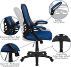 Flash Furniture Porter High-Back Swivel Office Chair with Adjustable Lumbar Support and Seat Height, Ergonomic Mesh Desk Chair with Flip-Up Armrests, Blue/Black