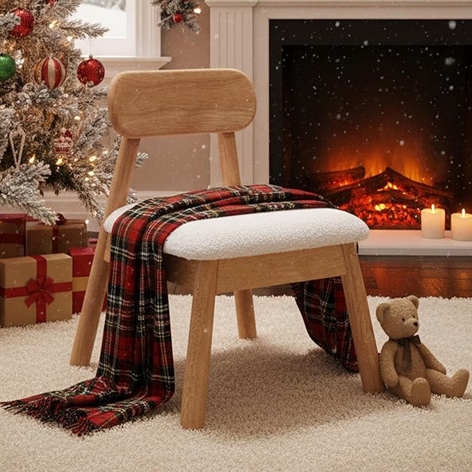 Kid Chair, Shepra Toddler Chairs Comfy Reading Chair for Kids Bedroom, Activity Table Chairs with Solid Wood Legs, Little Kids Furniture Wooden Stool for Children Playroom/Nursery/Gifts, White