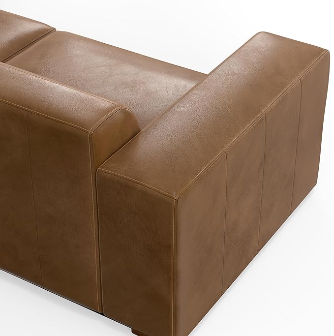 SIMPLIHOME Rex U-Shaped Sectional Modular Sofa in Full-Grain Genuine Leather, Caramel Brown, 144-inches Wide, Handcrafted Modern-Style Large Leather Couch for Living Room