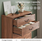 DICTAC Farmhouse 6 Drawers Dresser for Bedroom, 48.2" Tall Dressers Chest of Drawer, Large Storage Closet Organizer with Natural Texture and Vintage Metal Handle, Wooden Vertical Dresser for Hallway