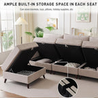 135'' Modular Sectional Sofa with All Seats Storage, Oversized Sleeper Sofa Bed for Living Room,4-Seater Comfy Cloud Couches with Movable Ottoman,Big Sectional for Bedroom,Velet,Khaki