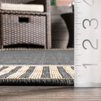 nuLOOM 9'6" x 12' Outdoor Area Rug, Casual Design With Striped Border, Stain Resistant, Highly Durable, For Patio, Balcony, Bedroom, Living Room, Dining Room, Bathroom, Dark Grey