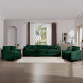 mikibama Luxury 3 Piece Sofa Set, 3-Seater & 2 Single Sofa Set, Modern Corduroy Comfy Cloud Couches Set for Living Room Office with 2 Armrest Pillows and 5 Toss Pillows, Green